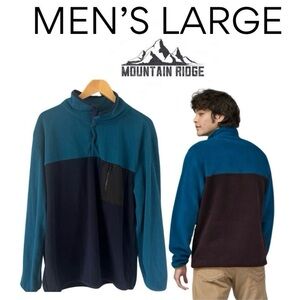 Mountain Ridge Cozycore Cabin Winter Fleece Pullover Teal Turquoise Navy Sweater